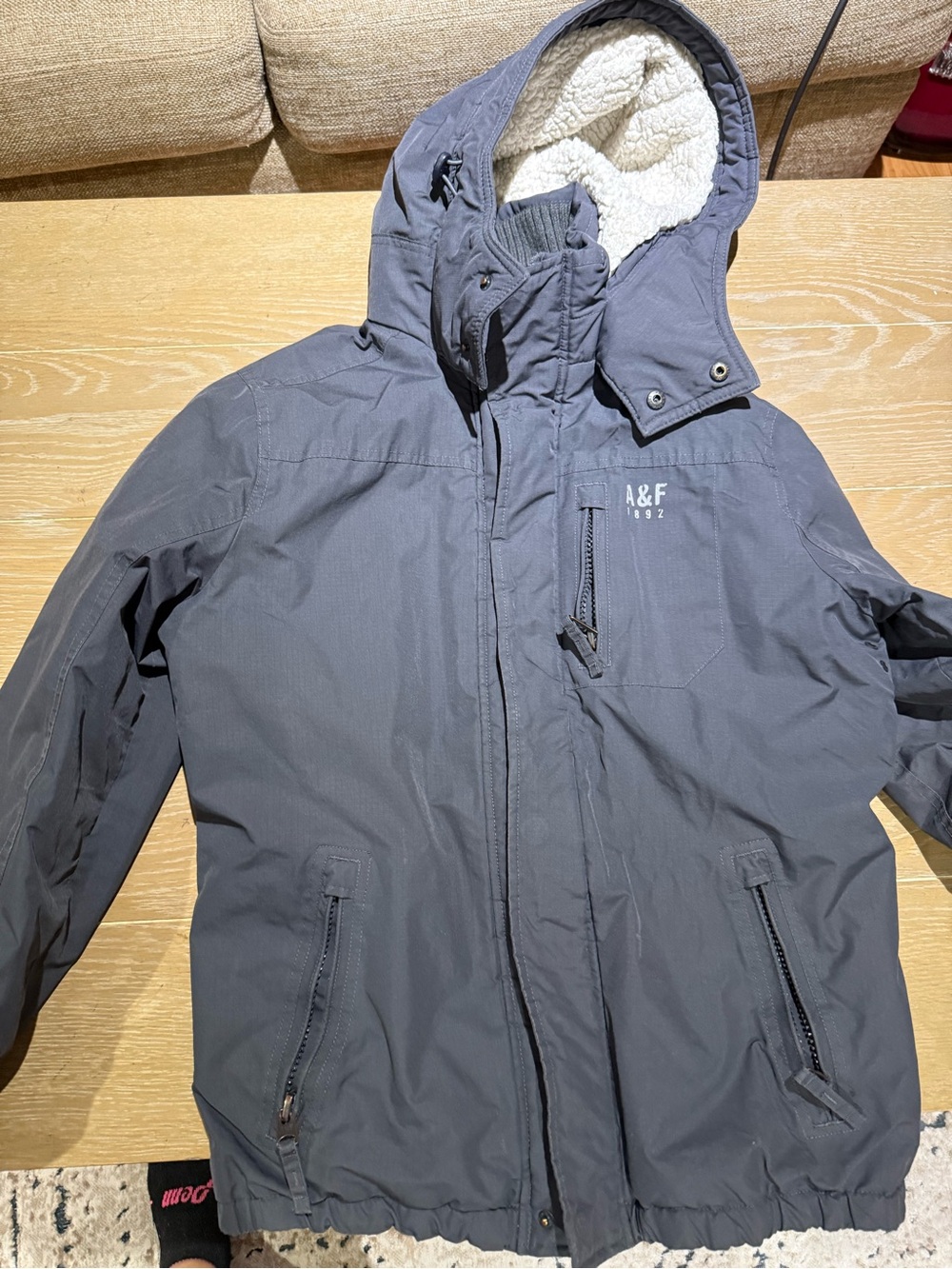 Abercrombie & Fitch Men's Slate Gray Hooded Puffer Jacket